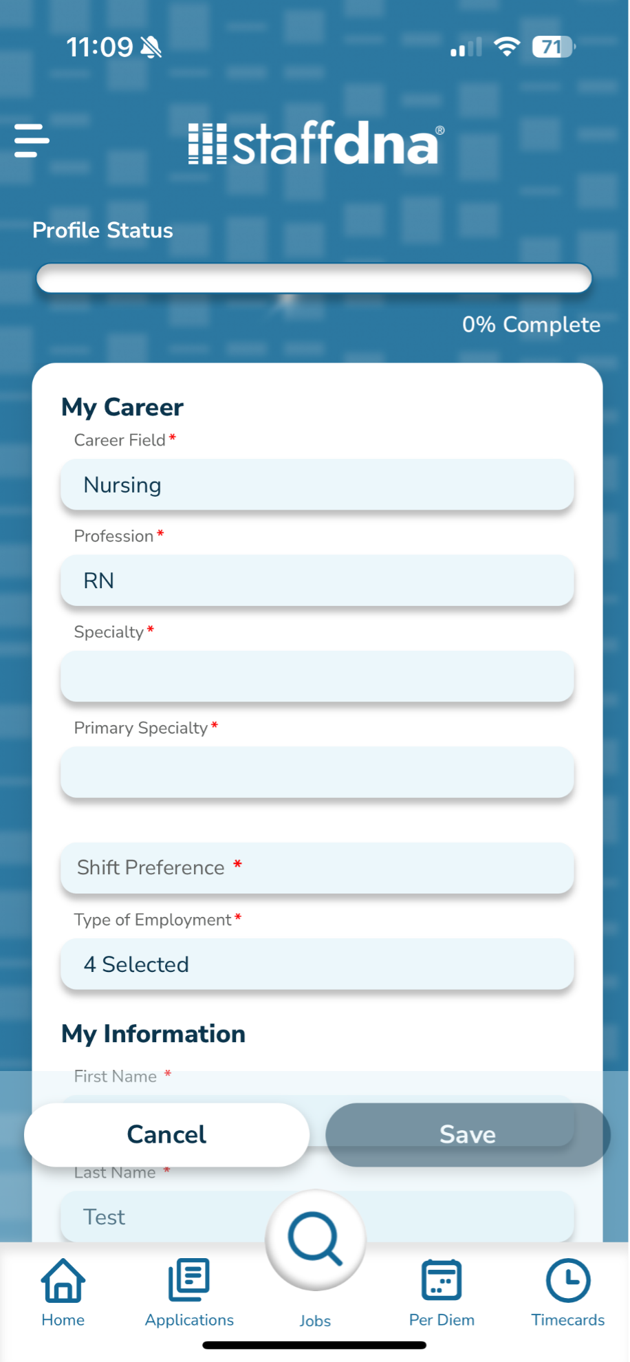 General Information page insife the StaffDNA mobile app