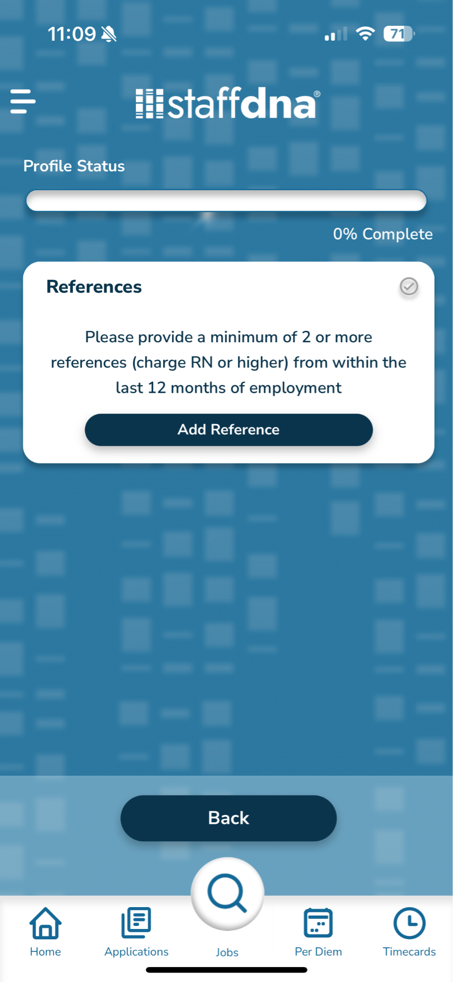 Picture of the references section of the StaffDNA mobile app